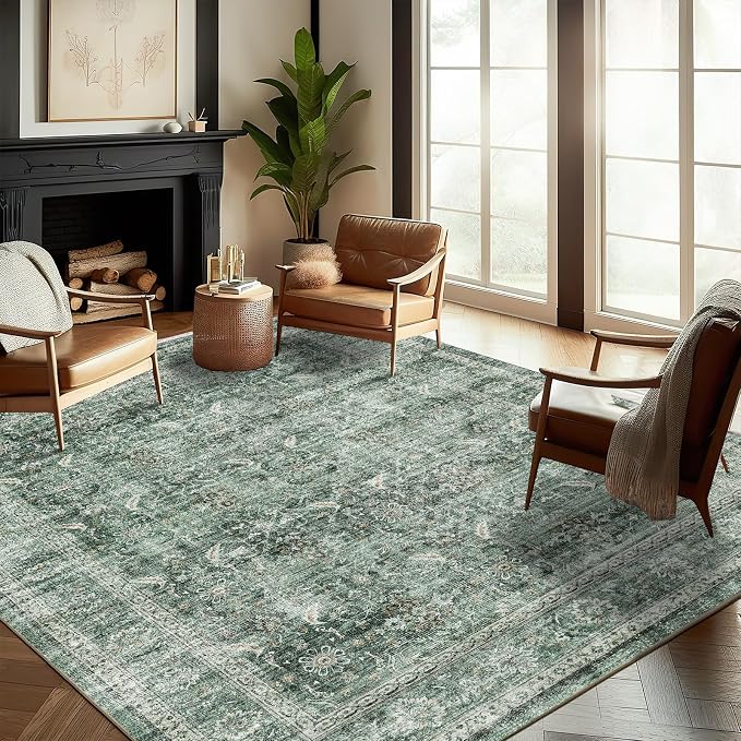 CHAMPLANT Washable Area Rug 8'x10' Retro Boho Design Non-Shedding Non-Slip Easy Care Ideal for High Traffic Areas in Living Room Bedroom Office Coffee Table Kitchen Large Carpet