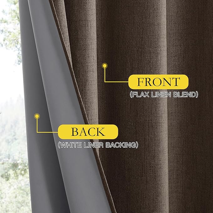 NICETOWN Coffee Vintage Linen 100% Blackout Curtains for Dining Room, Thermal Insulated Curtains 45" Long, Noise Reducing Window Treatment Drapes for Kitchen, 42" Wide Per Panel, Set of 2