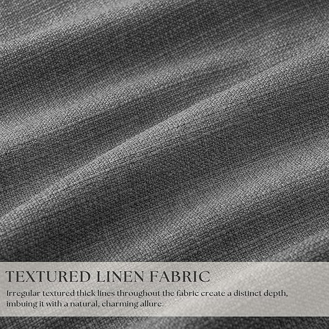Grey Pleated Linen Blackout Curtains 80 Inches Long for Bedroom Living Room Pinch Pleat Black Out Thermal Insulated Ring Hooks Back Tab Room Darkening Drapes Charcoal Gray 80 Inch Curtains with Liner