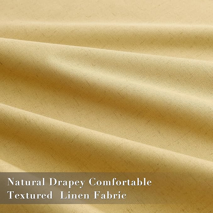Joywell 100% Blackout Linen Curtains 84 Inch Long for Bedroom Rod Pocket Back Tab Hook Belt Black Out Curtain Thermal Insulated Drapes for Living Room Window 2 Panels,52 x 84,Gold Yellow