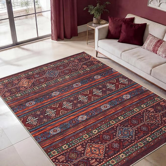 Keen Home Design 5x7 Rug - Machine Washable Area Rug with Non-Slip Backing, Ideal for Living Room, Dining Room, Bedroom - Vintage, Easy Clean, Durable, Low Pile Rug - (5' x 7')