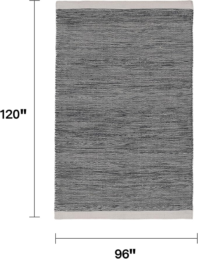 Fab Habitat Machine Washable Area Rug - Hand Woven, Stain Resistant, Pet Friendly - Premium Recycled Polyester Yarn - Solid - Bedroom, Living/Dining Room - Kingscote - Black & White - 8 x 10 ft