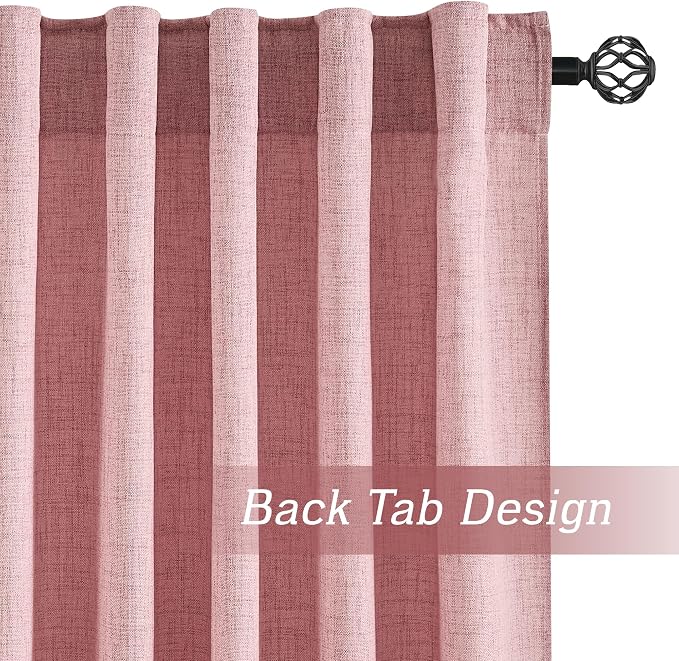 RYB HOME Living Room and Dining Room Curtains and Drapes Linen Sheer, Light Filtering Curtains 90 inches Long, Back Tab/Rod Pocket, Peach Blush, W 52 x L 90 inches, 2 Panels Set