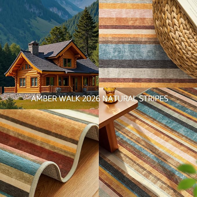 jinchan 2x3 Striped Rug for Entryway Washable Kitchen Rug Small Mat Non Slip Indoor Doormat Lightweight Low-Profile Decor Throw Carpet for Entrance Bathroom Laundry Room, Pine Dawn