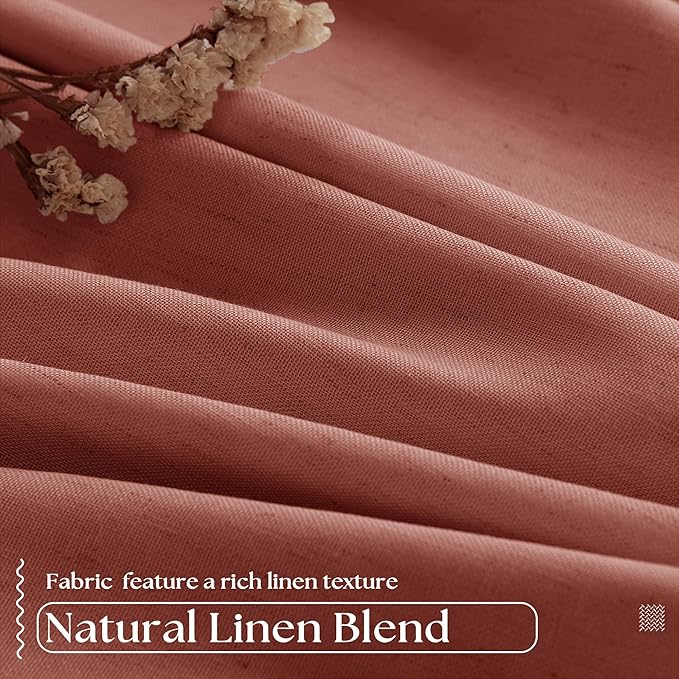Terracotta Pleated Linen Blackout Curtains 102 Inches Long for Bedroom Living Room Pinch Pleat Black Out Thermal Insulated Ring Hooks Room Darkening Drapes Burnt Orange Curtains with Liner 40x102
