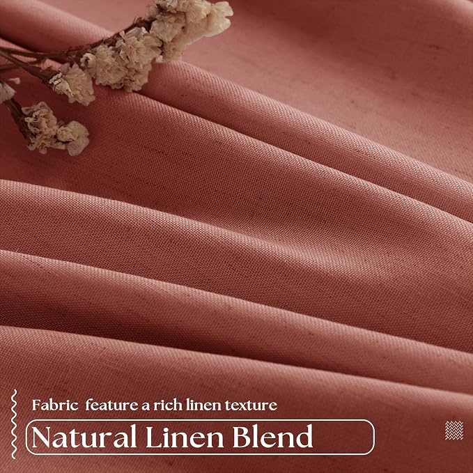 Terracotta Pinch Pleated Full Blackout Curtains Linen Blend Room Darkening Window Curtains 80 Inch for Living Room Bedroom Thermal Insulated Back Tab Pinch Pleat Drapes with Hooks Rings 2 Panels