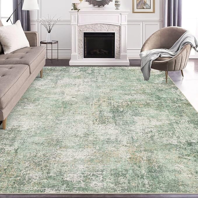 DMOYEST Area Rug Living Room Rugs - 9x12 Abstract Large Soft Indoor Washable Rug Neutral Modern Low Pile Carpet for Bedroom Dining Room Farmhouse Home Office - Green Grey