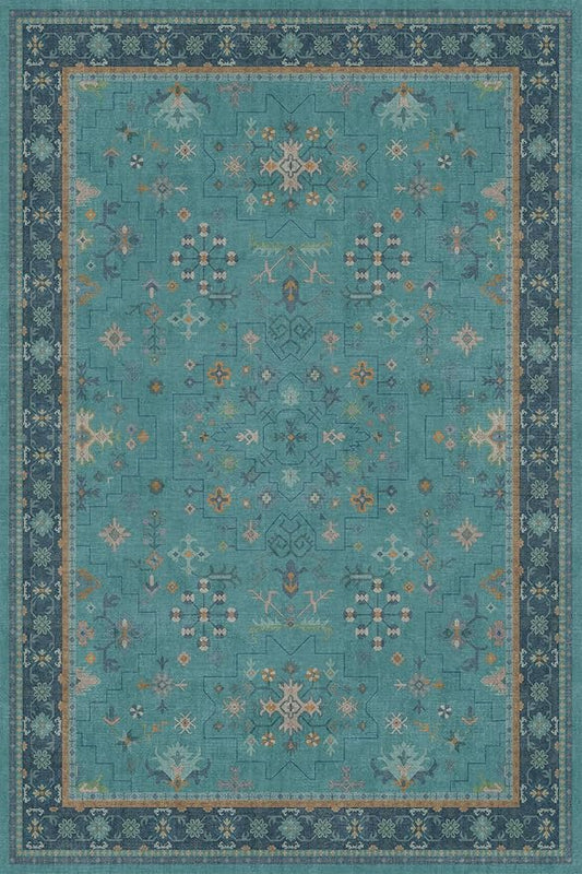 Large Boho 8x12 Teal Green Washable Living Room Rug - Vibrant Turquoise Rug for Bedroom Under Bed, Dining Room Under Table, Geometric Floral Low Pile & Soft Stain Resistant Carpet