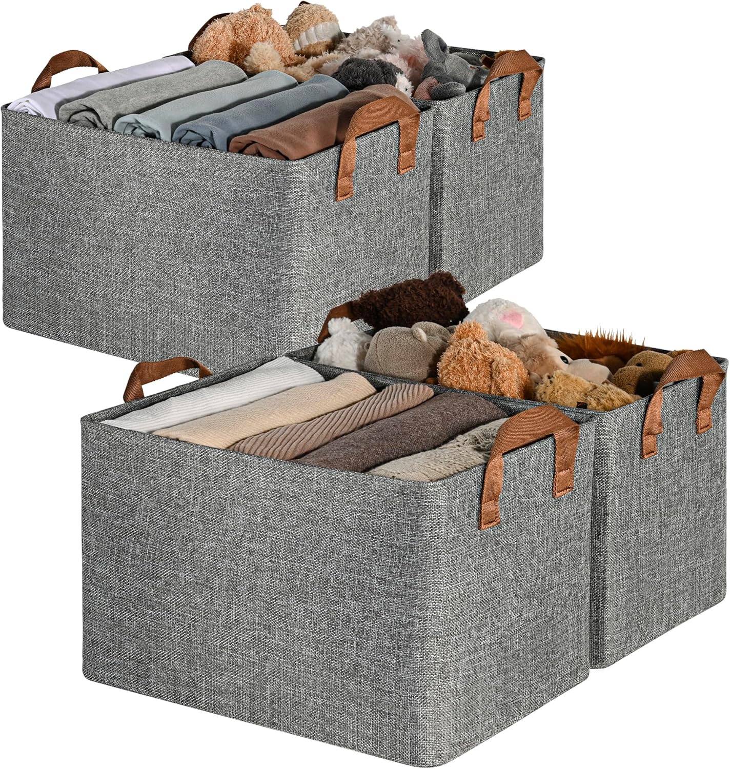 GRANNY SAYS Closet Storage Baskets, Collapsible Fabric Storage Bins with Metal Frame, Clothes Organizer Bins, Extra Large Baskets for Shelves, Gray, 4-Pack
