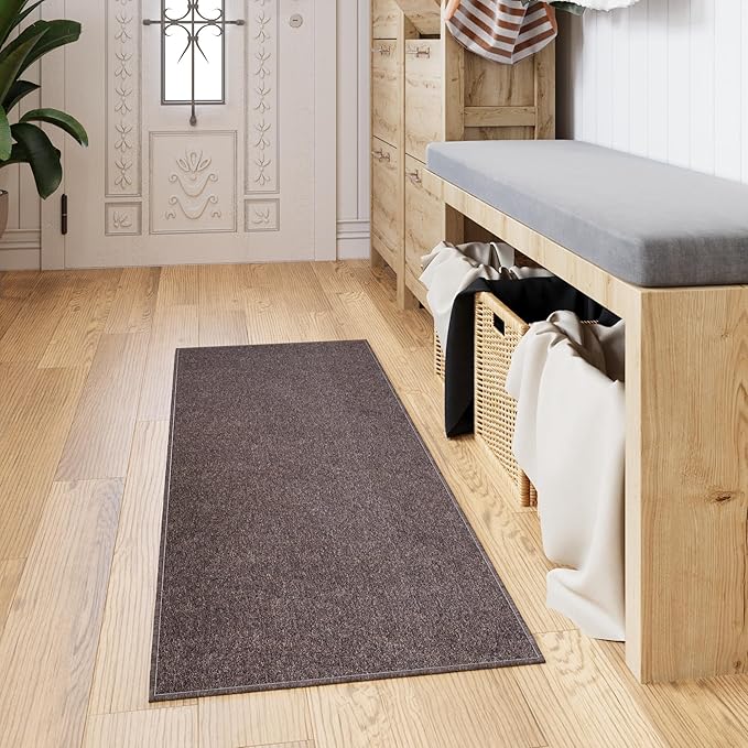 Ottomanson 20" x 59" Ultra-Thin Hallway Runner Rug - Durable Non-Slip Carpet for High-Traffic Areas - Fits Under Doors for Seamless Entry - Ideal for Kitchen, Entryway, Bedroom & Living Room, Brown