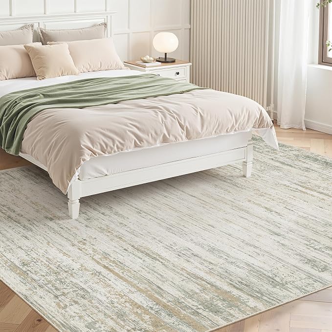 zesthome Washable Area Rugs 5'x7' Modern Abstract Soft for Living Room Bedroom Nursery, Non-Slip Indoor Carpet for Kitchen Dining Room Home Office(Green Brown,5'x7')
