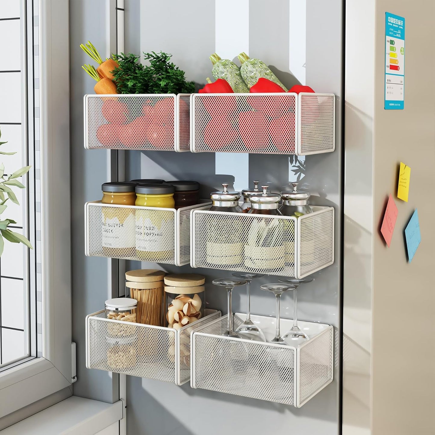 Magnetic Basket Organizer Holder for Fridge Magnetic Storage Bin Box Containers for Refrigerator Whiteboard Classroom (Small, White)