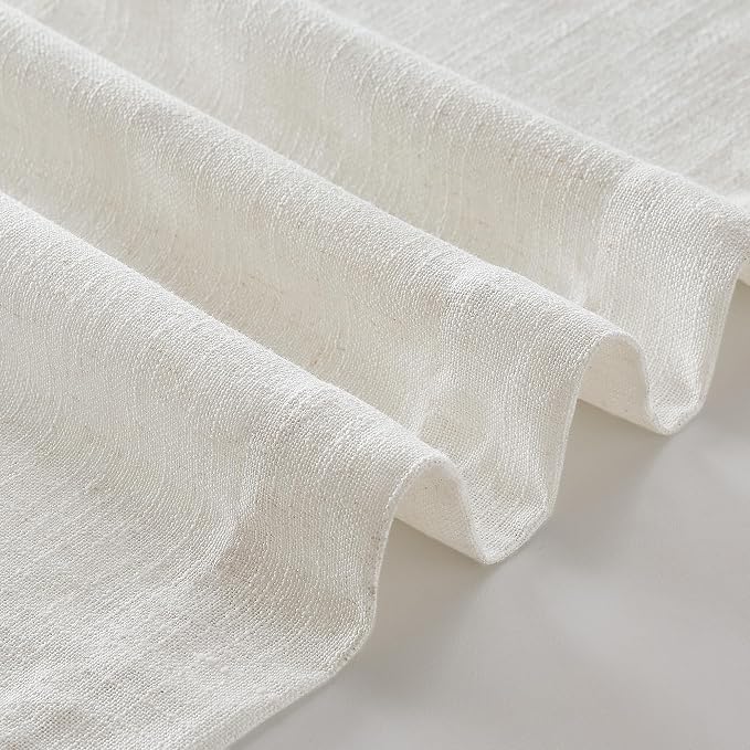 Cream Ivory Pinch Pleat Linen Short Curtains 54 Inch Long for Kitchen Pleated Hooks Rings Back Tab Light Filtering Boho Farmhouse Semi Sheer 54 Inch Curtain for Dining Room Bedroom Small Window