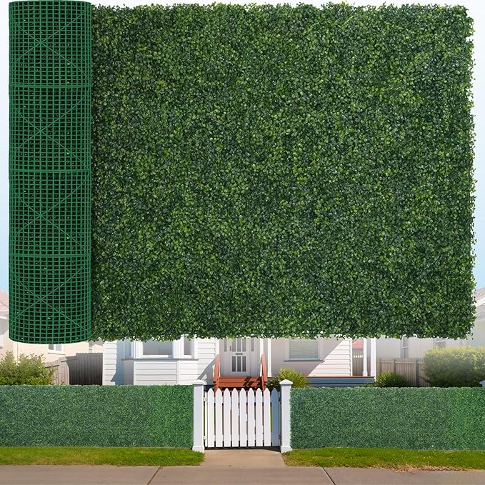Artificial Boxwood Roll, 71x126 in(62 sqft) UV-Anti Faux Ivy Hedge Grass Wall Panels for Patio and Balcony Privacy, Fake Greenery Backdrop Decor for Fence, Garden, Backyard