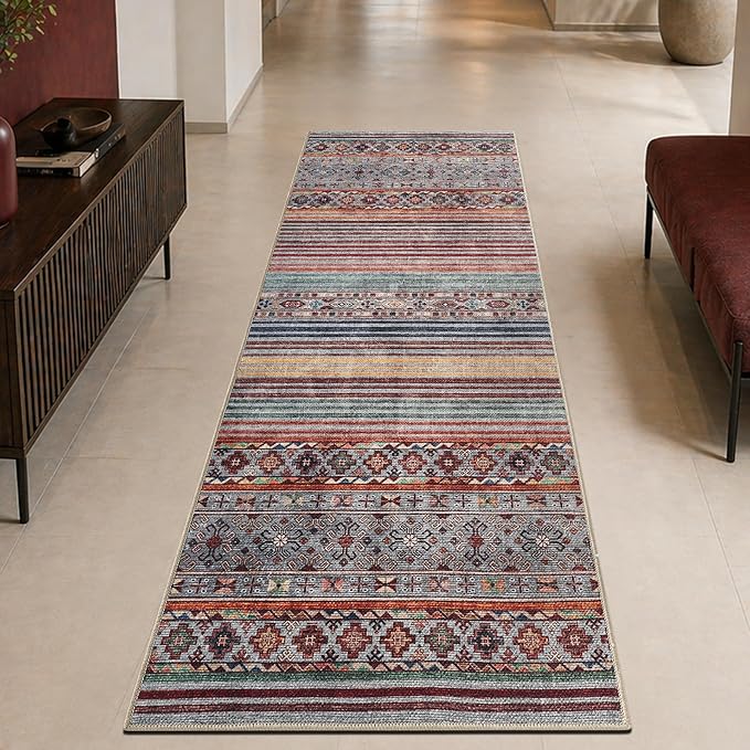 Keen Home Design 30"x120" Rug - Machine Washable Runner Rug with Non-Slip Backing, Ideal for Hallway, Entryway, Kitchen, Laundry Room - Vintage, Easy Clean, Durable, Low Pile - (2'6" x 10')