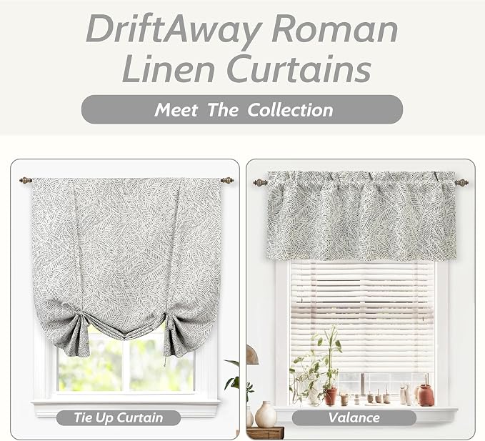 DriftAway Farmhouse Linen Lined Valance Double Layer Thermal Insulated Room Darkening Blackout Window Valances 3 Inch Rod Pocket Striped Kitchen Valance for Bathroom Single 52 x 18 Inch Roman Black
