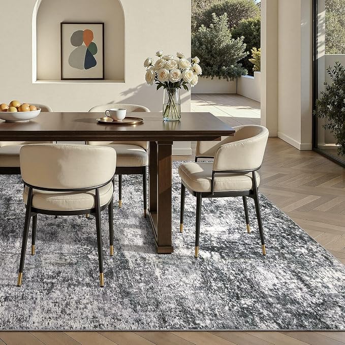 Area Rug Living Room Rugs - 5x8 Large Soft Indoor Neutral Modern Abstract Low Pile Washable Rug Carpet for Bedroom Dining Room Farmhouse Home Office - Grey
