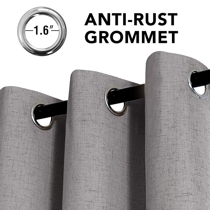 H.VERSAILTEX Linen Curtains 100% Blackout Curtains for Bedroom 63 inch Long Full Light Blocking Nature Linen Blended Window Curtains for Living Room Nickel Grommet (2 Panels, Heathered Dove)
