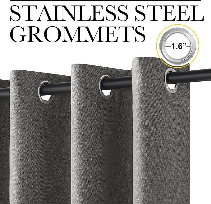 NICETOWN 100% Blackout Grey Curtains 84 inches Long for Living Room, 2 Panels Crisp Faux Linen Energy Smart & Noise Blocking Drapes for Bedroom Dining Room, Thermal Insulated Shades, W52 x L84 in