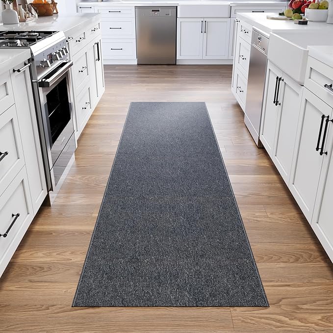 Ottomanson 1'10" x 53' Ultra-Thin Hallway Runner Rug - Durable Non-Slip Carpet for High-Traffic Areas - Fits Under Doors for Seamless Entry - Ideal for Kitchen, Entryway, Bedroom & Living Room, Black