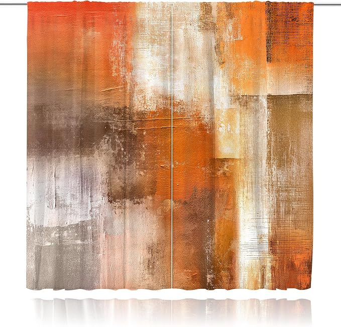 MESHELLY Abstract Burnt Orange Curtains 52Wx84H Inch Rod Pocket Gray Rust Brown Watercolor Oil Painting Bedroom Window Drapes Cool Modern Simple Printed Living Room Window Treatment Fabric 2 Panels