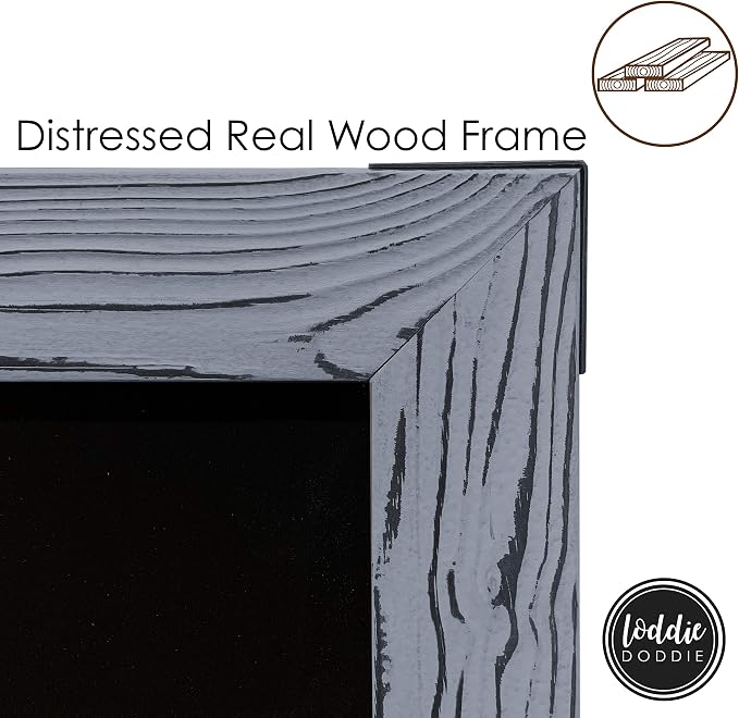 Loddie Doddie Magnetic Chalkboard - 20" x 30", Gray Rustic Wood Frame - Magnet Board for Wall - Chalkboard Signs & Magnet Display - Menu Board for Kitchen & Chalk Calendar for Wall