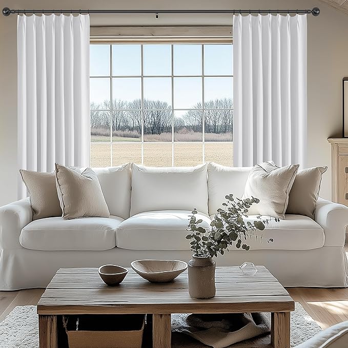 White Pinch Pleated Curtains Full Blackout Linen Curtain Thermal Insulated Window Curtains 80 inch for Living Room Bedroom Room Darkening Pinch Pleat Drapes with Hooks Back Tab 2 Panels 40" Wx80" L