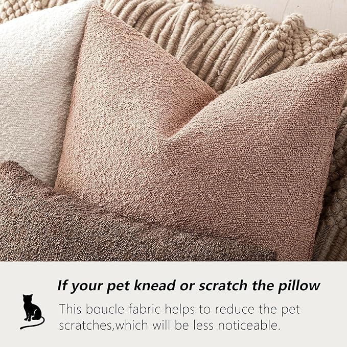Foindtower Set of 2, Decorative Textured Boucle Throw Pillow Covers Accent Solid Pillow Cases Neutral Soft Cozy Couch Cushion Case for Chair Sofa Bedroom Living Room Home Decor 26 x 26 Inch Light Pink