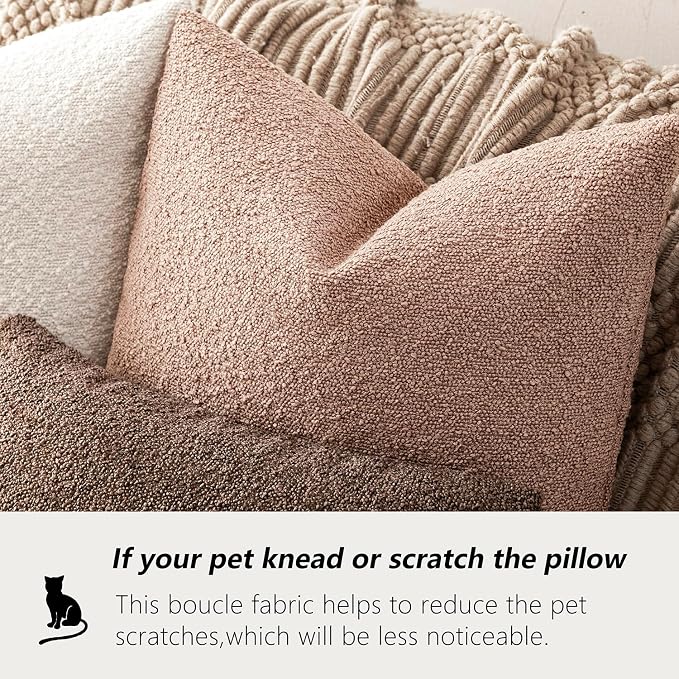 Foindtower Set of 2, Decorative Textured Boucle Throw Pillow Covers Accent Solid Lumbar Pillow Cases Cozy Couch Cushion Case for Chair Sofa Bedroom Living Room Home Decor 12 x 20 Inch Light Pink