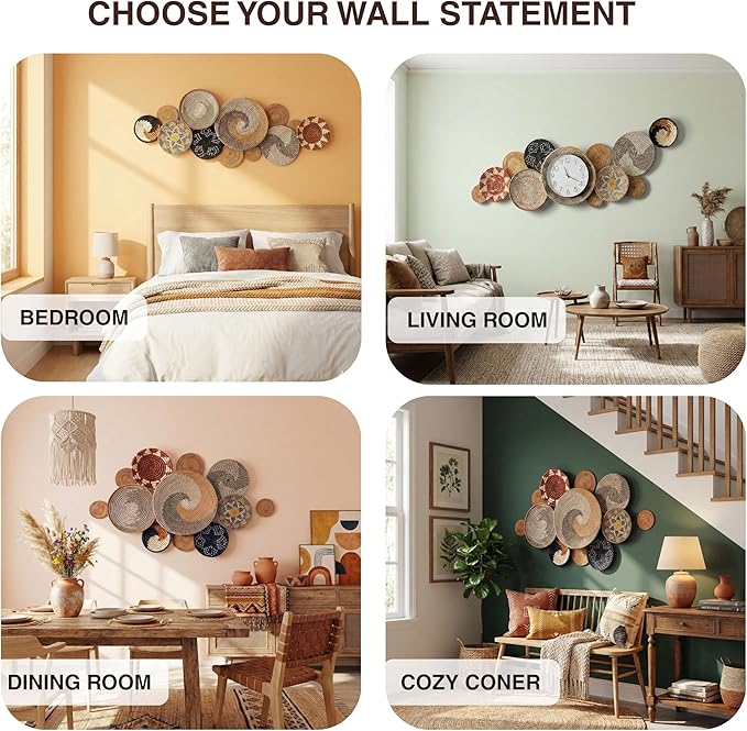 Set of 12 Woven Basket Wall Decor, Decorative Plates for Wall, Unique Wicker Wall Art Decor, Decorative Baskets for Livingroom Bedroom