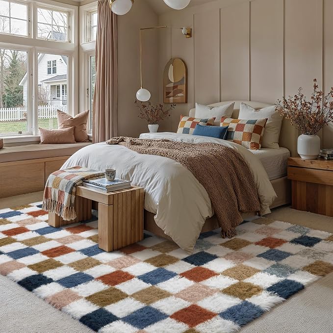 PureCozy 8'x10'+2'x6 Shag Rug Set of 2 with Runner for Living Room Bedroom Home Aesthetic Decor