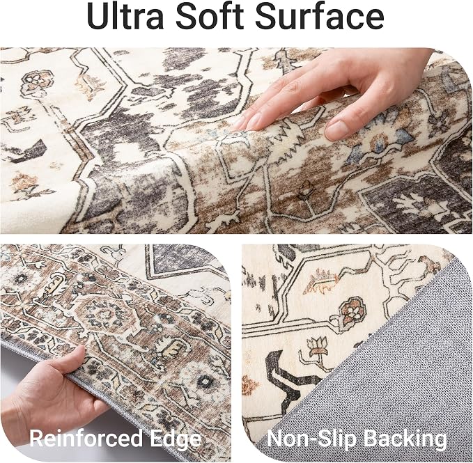 befbee 6x9 Area Rugs for Living Room,Super Soft Ultra-Thin Stain Resistant Machine Washable Rugs for Bedroom,Non-Slip Backing Large Area Rug(Brown/Grey,6'x9')