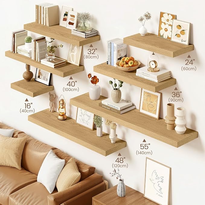 Vivelove 48 Inch Floating Shelves for Wall, 48x9 Display Shelves for Bathroom Living Room Kitchen Bedroom Office Farmhouse Home Decor - Set of 1, Oak