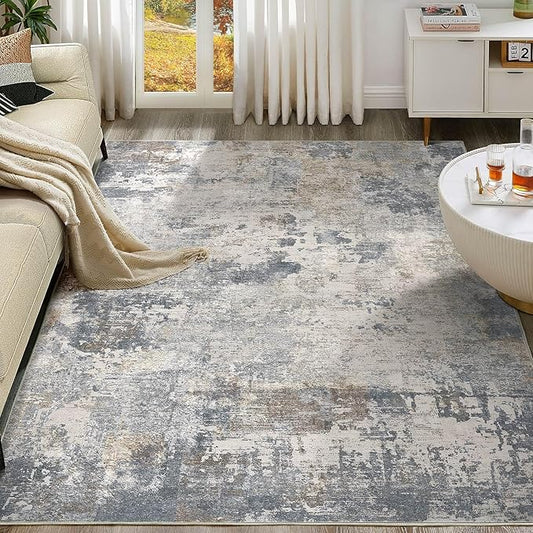 UERMEI 6x9 Area Rug Living Room Rugs - Washable Neutral Modern Abstract Soft Thin Large Rug Indoor Floor No Slip Rug Carpet for Bedroom Under Dining Table Home Office Decor - Blue Grey