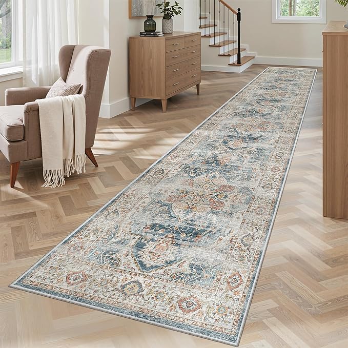 Madane Washable Runner Rugs 2x10 Long for Hallway Kitchen, Navy | Non-Slip Low-Pile 10ft Rug Runners Soft, Stain-Resistant Floor Carpet Mat for Entrance, Living Dining Laundry Room, Stair