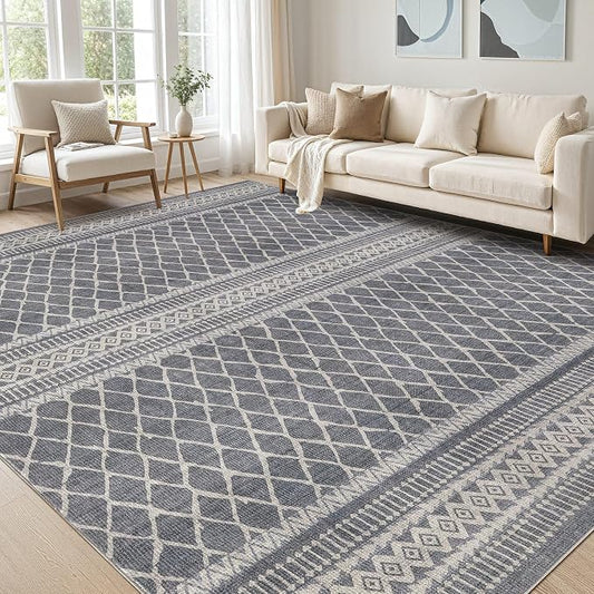 cotiled 5x7 Area Rugs Living Room Rug: Washable Boho Rugs with Non Slip Backing Large Soft Indoor Stain Resistant Carpet for Bedroom Farmhouse Dining Room Lightweight Home Decor Charcoal Grey