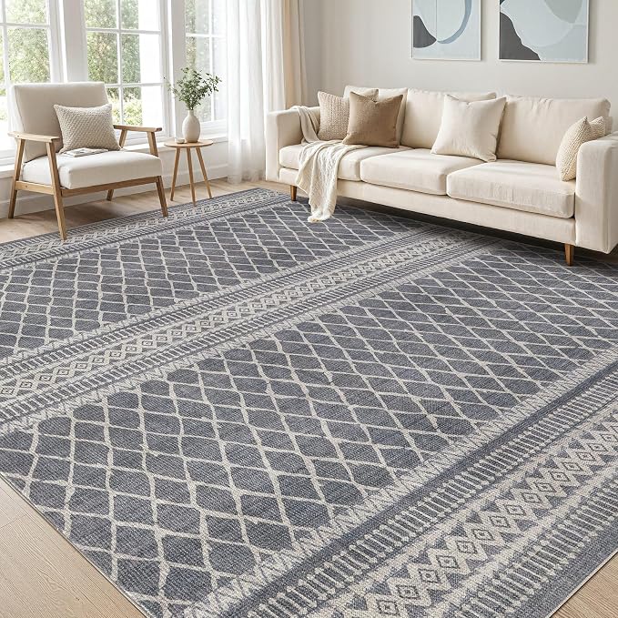 cotiled 10x14 Area Rugs Living Room Rug: Washable Boho Rugs with Non Slip Backing Large Soft Indoor Stain Resistant Carpet for Bedroom Farmhouse Dining Room Lightweight Home Decor Charcoal Grey