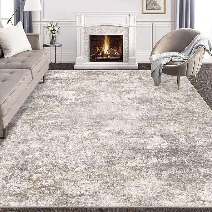 DMOYEST Area Rug Living Room Rugs - 12x18 Washable Large Soft Indoor Neutral Modern Abstract Low Pile Rug Carpet for Bedroom Dining Room Farmhouse Home Office - Brown