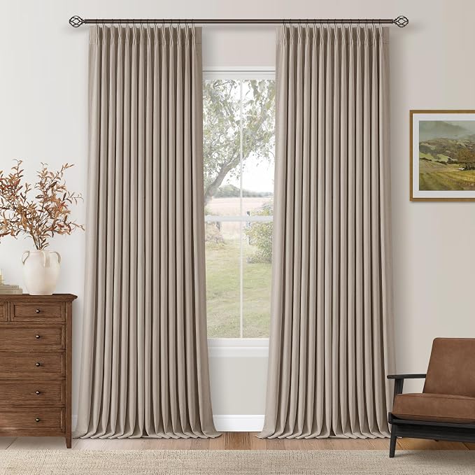 Burlywood Birch Pleated Blackout Curtains 96 Inches Long 2 Panels for Dining Living Room Darkening Neutral Memory Shape Pinch Pleat Black Out Heavy Duty Thermal Insulated Curtain Drapes with Liner