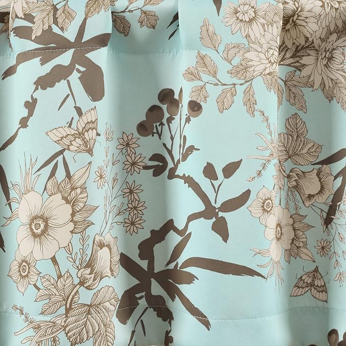 Lush Decor Botanical Garden Curtains Floral Bird Print Light Filtering Window Valance Drapes for Living, Dining, Bedroom, Blue, 52"W x 18L"