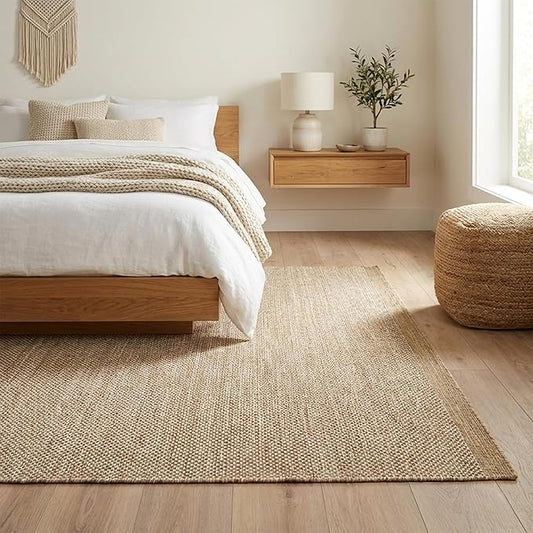 Fab Habitat Machine Washable Area Rug - Hand Woven, Stain Resistant, Pet Friendly - Premium Recycled Polyester Yarn - Solid - Bedroom, Living/Dining Room - Kingscote - Beige & White - 8 x 10 ft