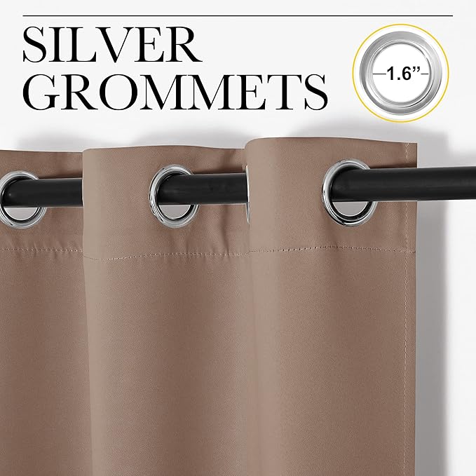 NICETOWN Window Draperies Room Darkening Curtain Panels, Window Treatment Thermal Insulated Solid Grommet Drapes for Bedroom (One Pair, 34 by 54 inches, Cappuccino)