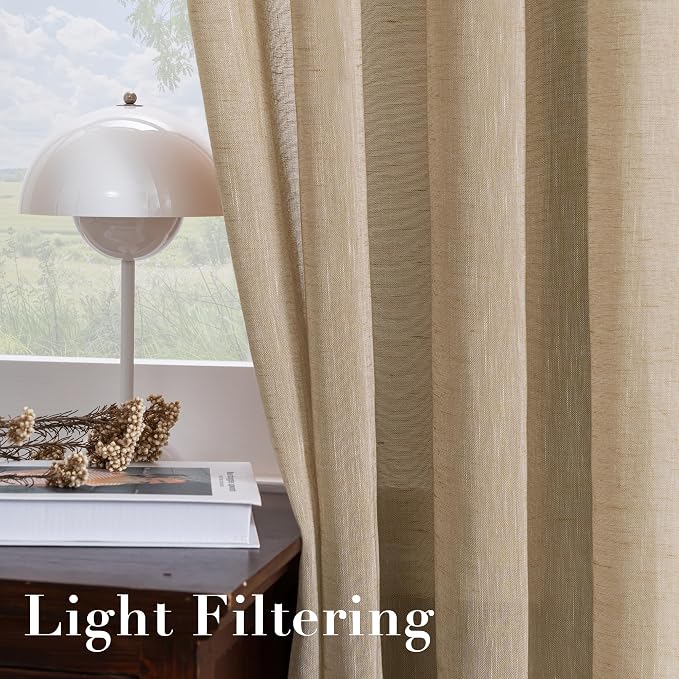 H.VERSAILTEX Linen Curtains Nickel Grommet Natural Linen Semi-Sheer Curtains 2 Panels Privacy Added Premium Soft Rich Material Drapes for Bedroom/Living Room - 52x54 - Inch - Taffy