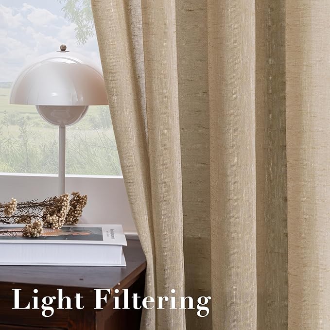 Window Treatments Linen Curtain Panels Open Weave - Natural Linen Blended Sheer Curtains with Nickel Grommet for Living Room, Privacy Assured (Taffy, 52"W x 72"L, Set of 2)