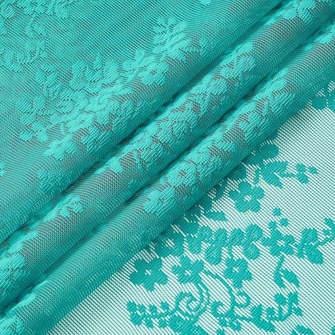 YJ YANJUN Vintage Lace Curtains 72 Inches Long-Victorian Floral Teal Sheer Curtain Panels for Living Room Bedroom Boho Farmhouse Shabby Chic Drapes Light Filtering 2 Panels 52W x 72L Dark Cyan