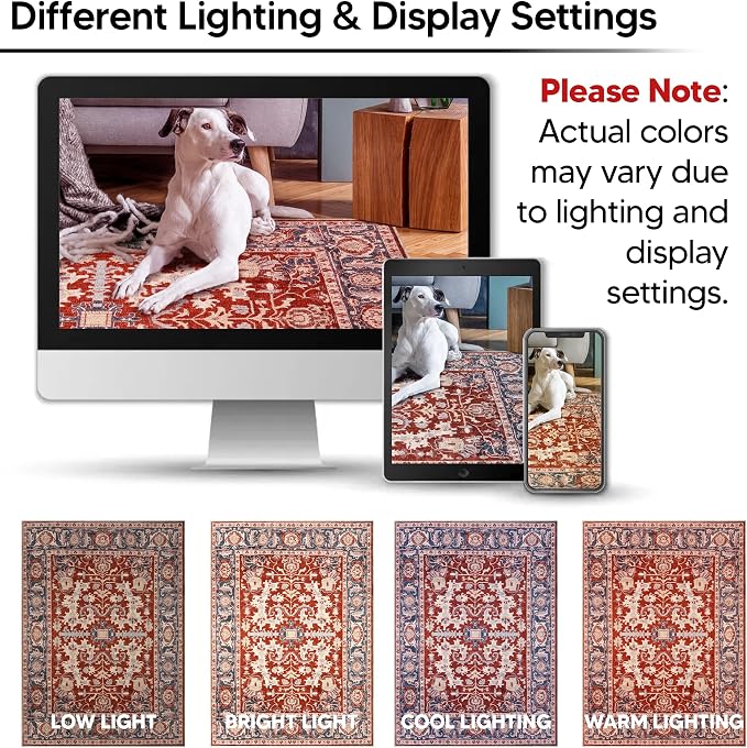 Keen Home Design 8x10 Rug - Machine Washable Area Rug with Non-Slip Backing, Ideal for Living Room, Dining Room, Bedroom - Vintage, Easy Clean, Durable, Low Pile Rug - (8' x 10')
