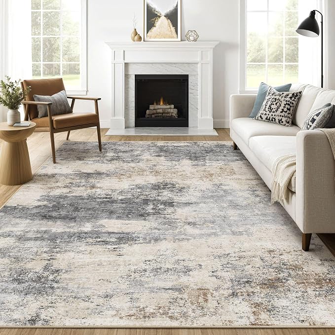 8x10 Area Rugs Living Room: Washable Large Abstract Modern Soft Rug Stain Resistant Indoor Floor Non Slip Accent Carpet for Bedroom Nursery Playroom Dining Room Office Dorm Home House- Grey Brown