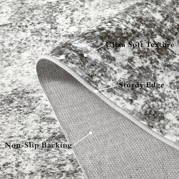 LOVORAL Area Rugs for Living Room: 4x6 Washable Neutral Abstract Rug for Bedroom Large Soft Modern Dining Room Rugs Indoor Floor Low Pile Carpet for Home Office Nursery - Grey