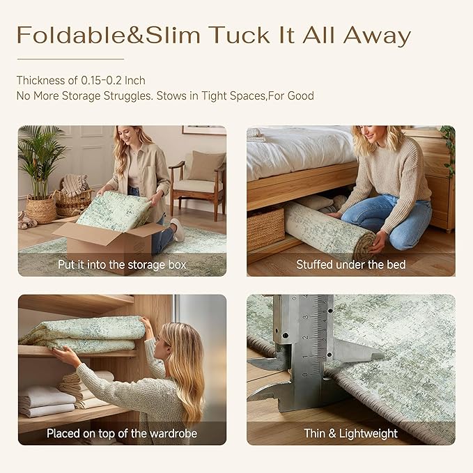 6x9 Washable Area Rug Sage Green Abstract Non Slip Soft Low Pile Rug for Living Room Bedroom Dining Room Office Neutral Modern Indoor Throw Carpet for Home Decor