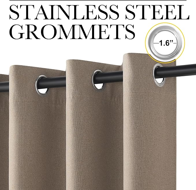 NICETOWN Farmhouse Style 100% Blackout Crisp Faux Linen Curtains 90 inches Long for Living Room, 2 Panels, 52" W, Room Cooling Thermal Insulated Window Draperies for Dining Room, Home Office